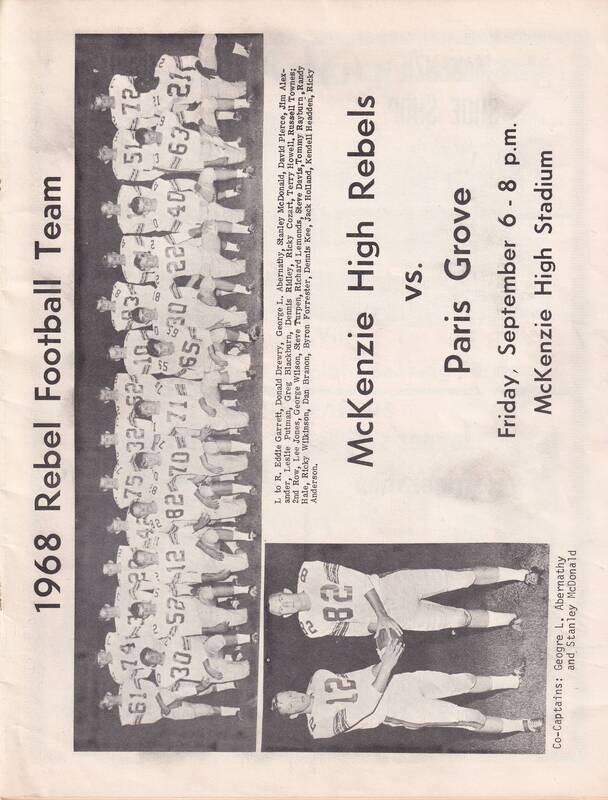 1968 McKenzie High Rebels vs. Paris Grove Football program - Tennessee