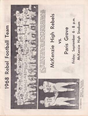 1968 McKenzie High Rebels vs. Paris Grove Football program - Tennessee