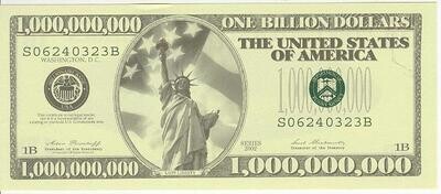 U.S. Billion Dollar Bill - Lady Liberty series 2002, Serial number S06240323B