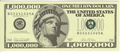 U.S. Million Dollar Bill - Lady Liberty series 2001, Serial number B03231025A