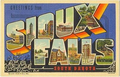 1940 Large Letter Linen - Greetings from Sioux Falls SD
