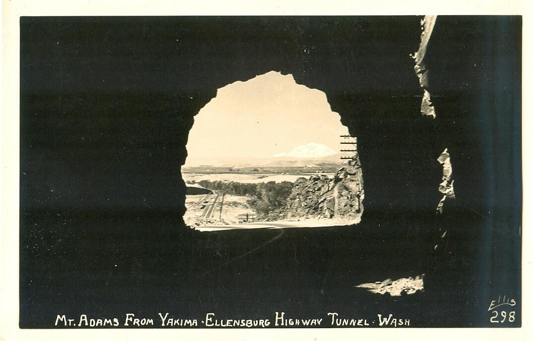 c. 1940 - Mt. Adams from Yakima-Ellensburg Highway Tunnel, Washington REAL PHOTO