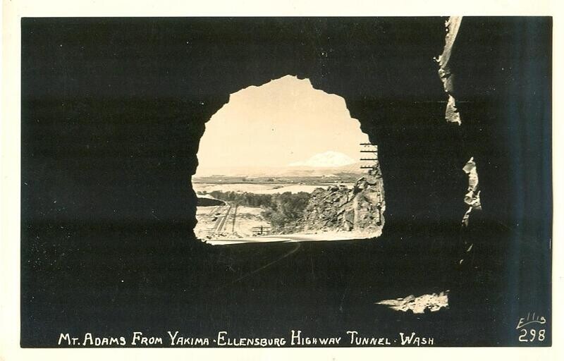 c. 1940 - Mt. Adams from Yakima-Ellensburg Highway Tunnel, Washington REAL PHOTO