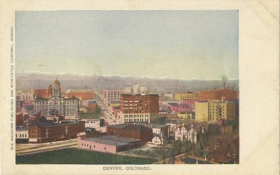 Cityscape, Denver, Colorado, circa 1905, color tinted postcard