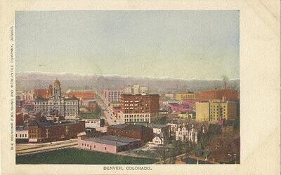 Cityscape, Denver, Colorado, circa 1905, color tinted postcard