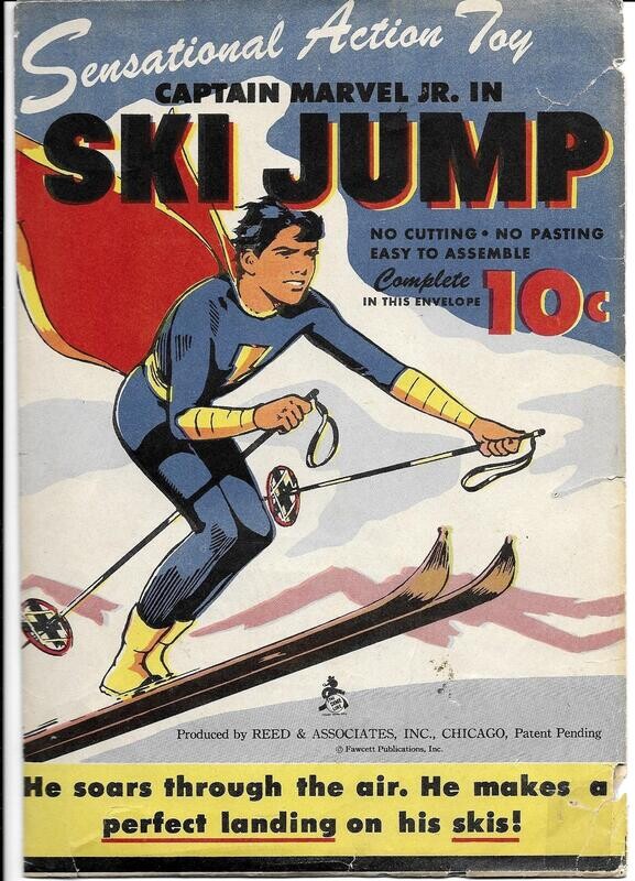 1944 Sensational Action Toy Captain Marvel Jr. in Ski Jump, die-cut paper toy