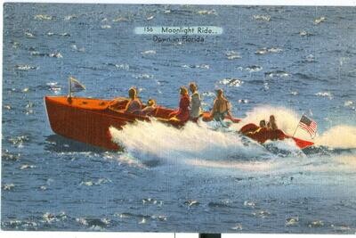 1940s LINEN postcard - 156 Moonlight Ride Down in Florida - Tichnor 63878