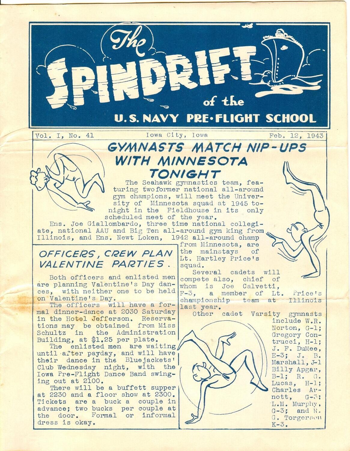 Spindrift #41, 2/12/1943 - Iowa City US Navy Pre-Flight School, Ted Drake &#39;toons