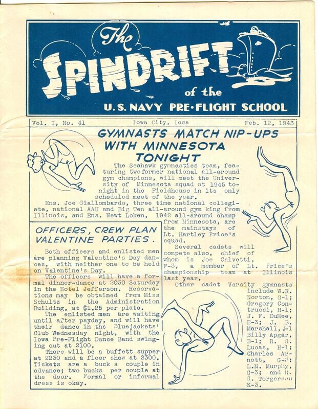 Spindrift #41, 2/12/1943 - Iowa City US Navy Pre-Flight School, Ted Drake &#39;toons