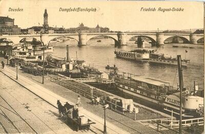 1911 LITHO postcard - Steamboat landing and Friedrich August Bridge, Dresden