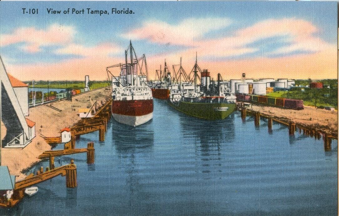 1940s LINEN postcard - T-101 View of Port Tampa, Florida - Tichnor 89736