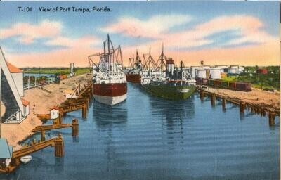 1940s LINEN postcard - T-101 View of Port Tampa, Florida - Tichnor 89736
