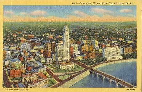 1940 Linen: Columbus, Ohio&#39;s State Capitol from the Air