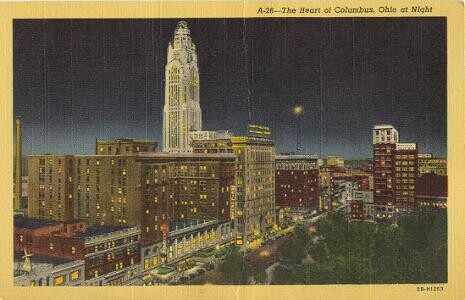 1942 Linen: The Heart of Columbus, Ohio at Night
