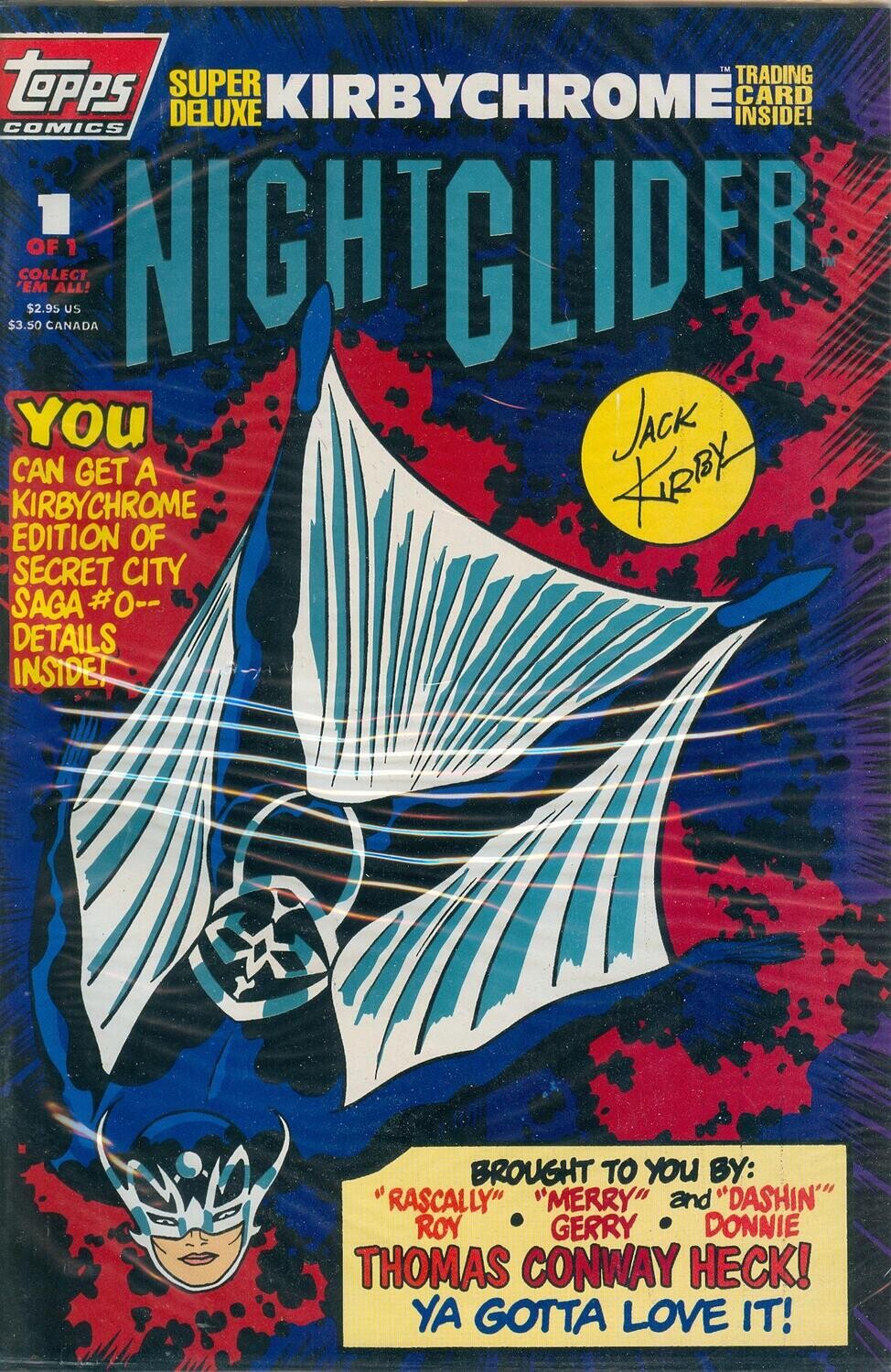 Nightglider #1, Topps Comics, April 1993, $2.95 cover, Jack Kirby art, polybagged with card