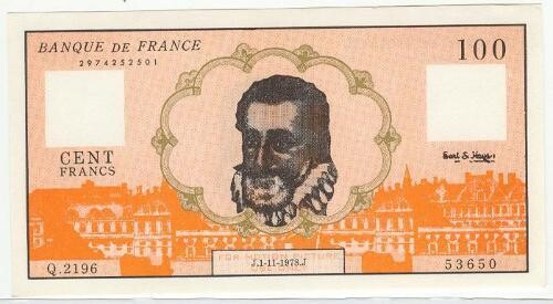 Movie prop 100 francs - 1978, Earl Hays Cinema Inserts