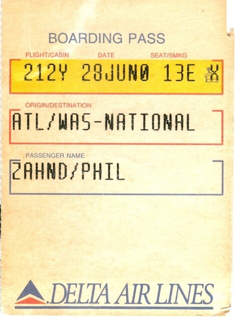 Vintage Delta Air Lines Boarding Pass, Atlanta to Washington National Flight 212