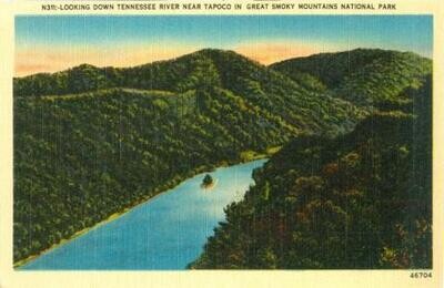 1940s Linen: Tennessee River near Tapoco - Smoky Mts NP