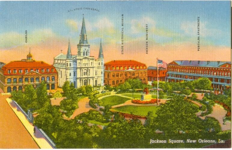 1938 Linen: Jackson Square, New Orleans - NICE vintage postcard