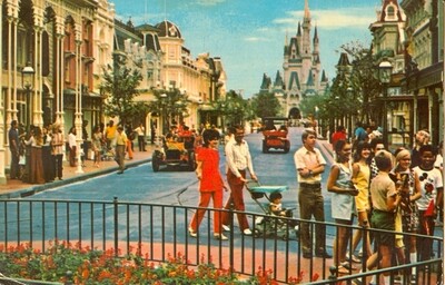CHROME: Early Disney World - Main Street USA - postcard used in 1974