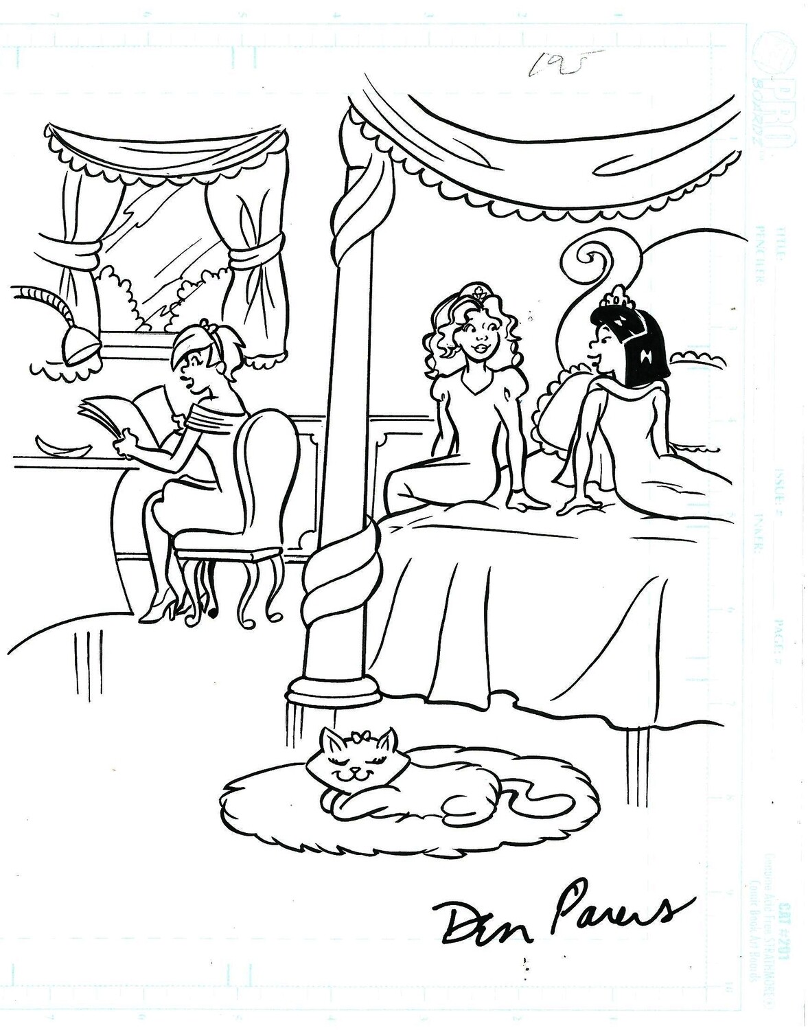 Princess Bedroom Pals - Dan Parent splash page 8½ x 11 original Archie style art
