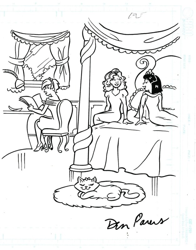 Princess Bedroom Pals - Dan Parent splash page 8½ x 11 original Archie style art