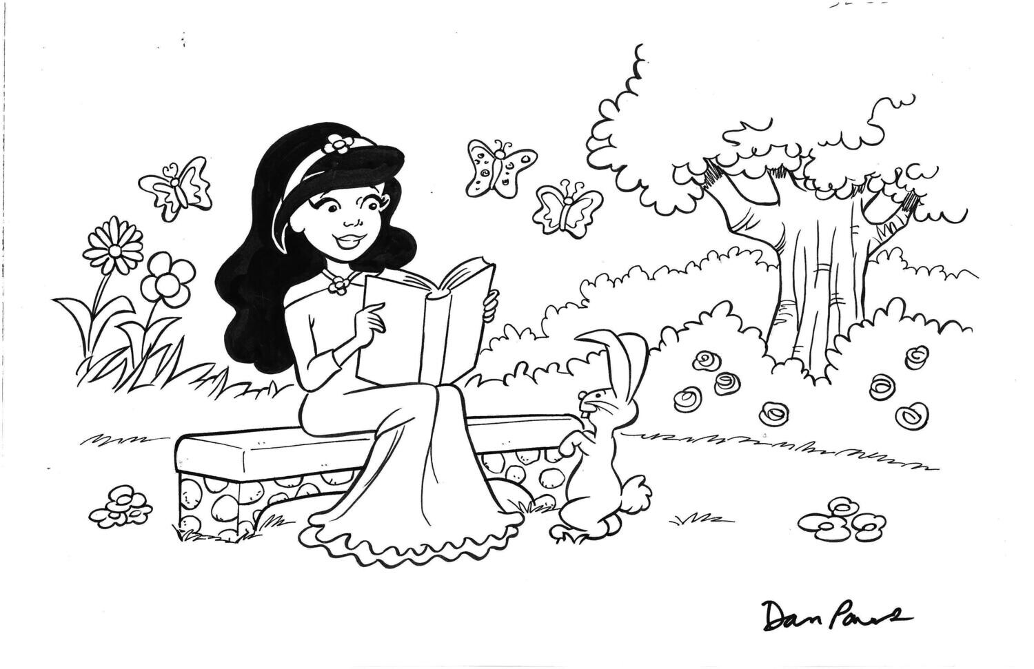 Bunny Reading - Dan Parent splash page 11x17 original Archie style comic art