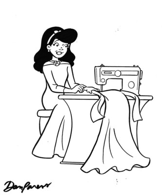 Super-cute teen princess sewing by Dan Parent, 8½ x 13 original Archie style art