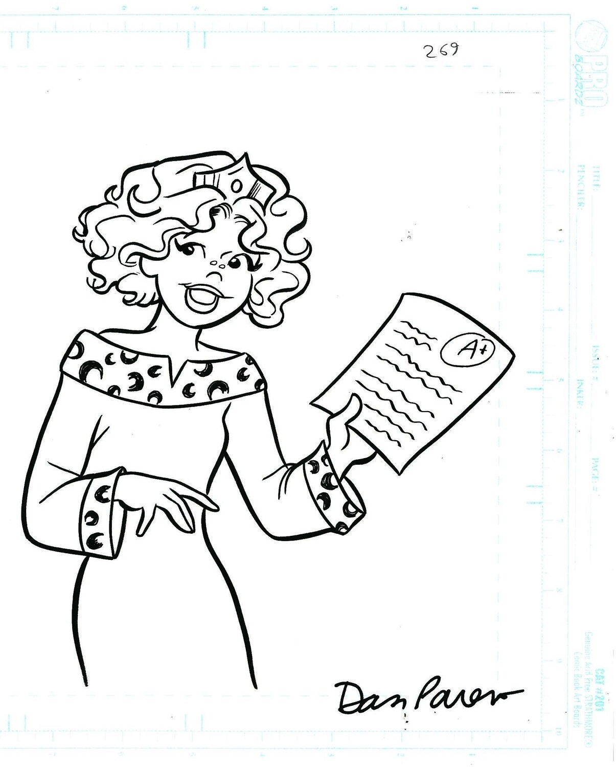 She Got an A+ - Dan Parent splash page about 9 x 11 original Archie style art