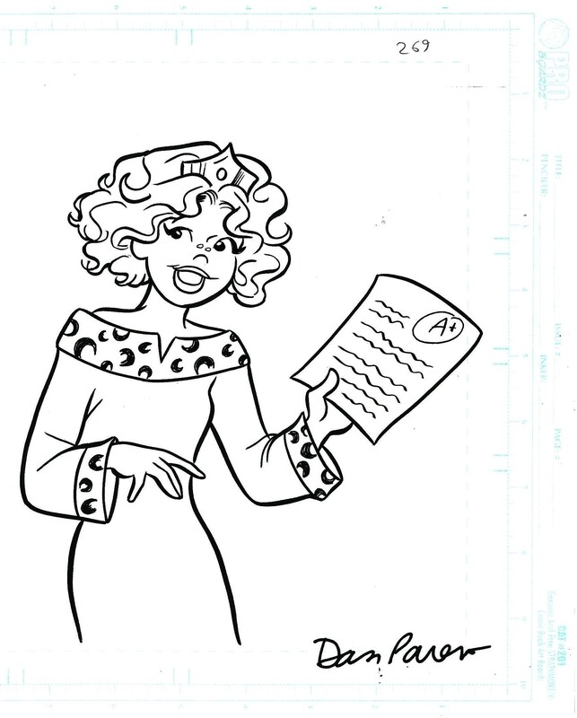 She Got an A+ - Dan Parent splash page about 9 x 11 original Archie style art