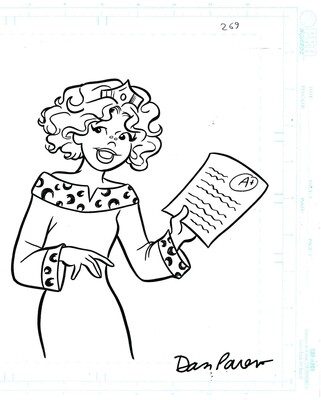 She Got an A+ - Dan Parent splash page about 9 x 11 original Archie style art