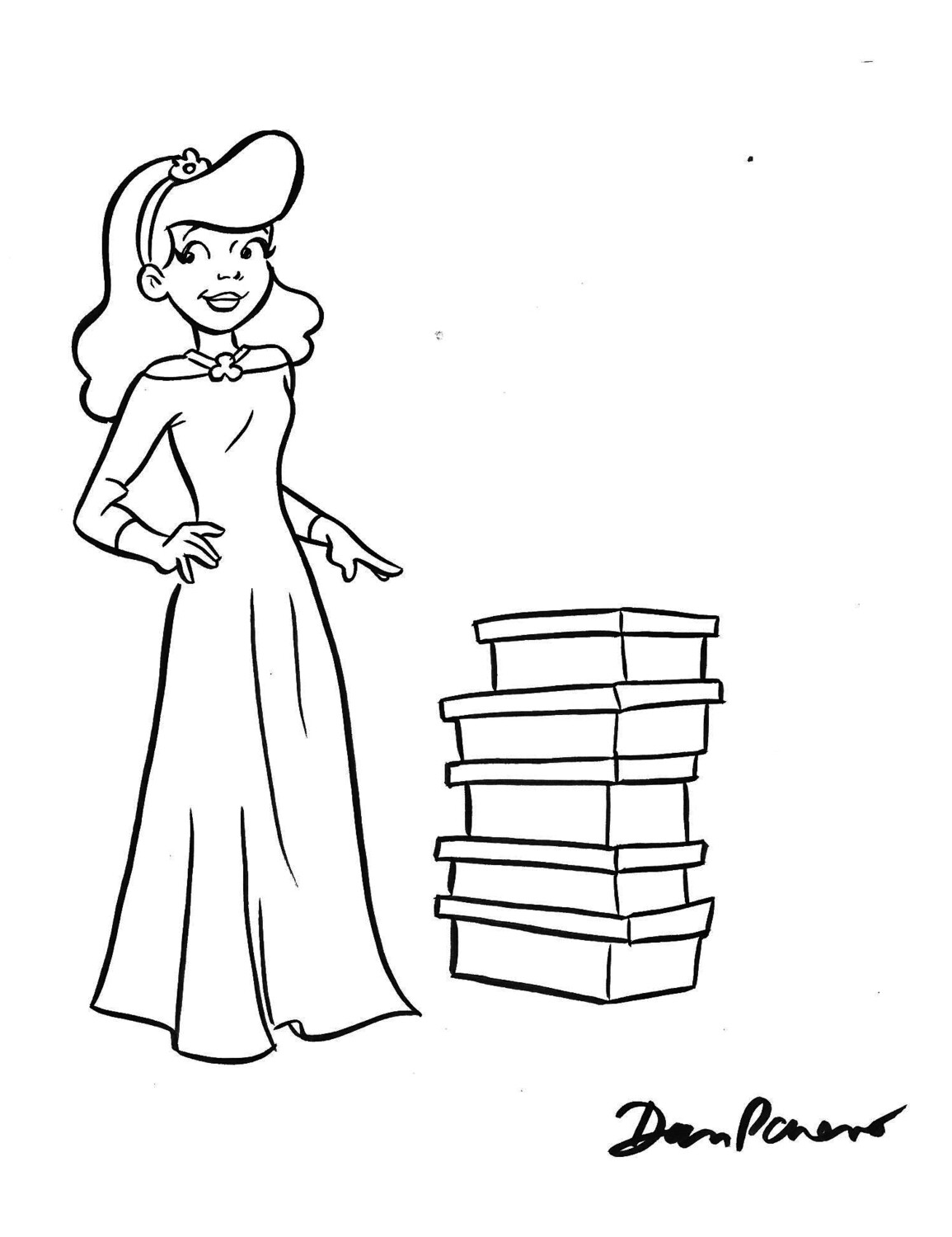 Super-cute teen princess boxes by Dan Parent, 8½ x 13 original Archie style art