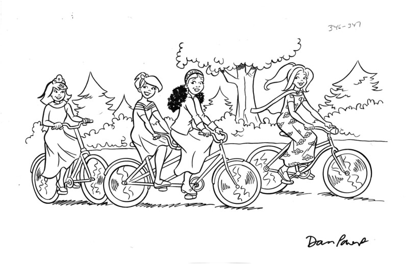 Girls on bikes - Dan Parent splash page 11x17 original Archie style comic art