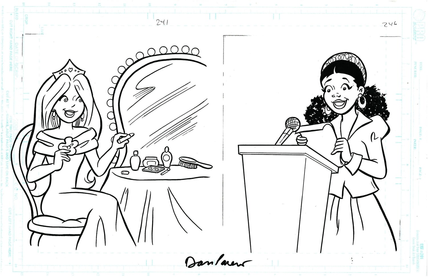 Dan Parent art, Two Princess Pages on 11 x 17 board, original Archie style art