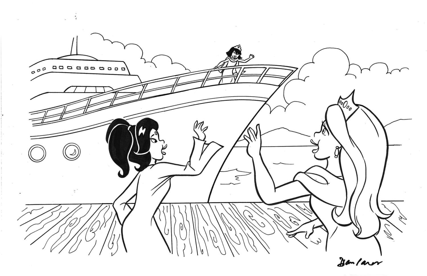 Cruise Ship - Dan Parent splash page 11x17 original Archie style comic art