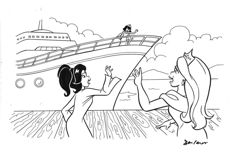 Cruise Ship - Dan Parent splash page 11x17 original Archie style comic art