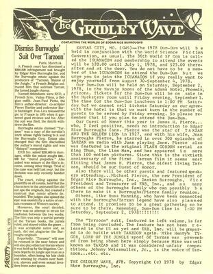 The Gridley Wave #78 - 1978 - Edgar Rice Burroughs fanzine - 1978 Dum-Dum