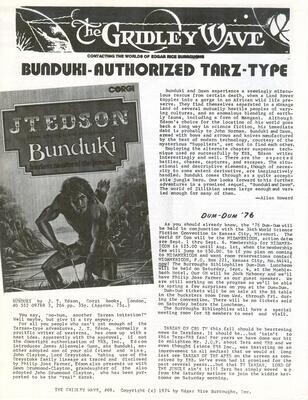The Gridley Wave #69 - 1976 - Edgar Rice Burroughs fanzine - Bunduki