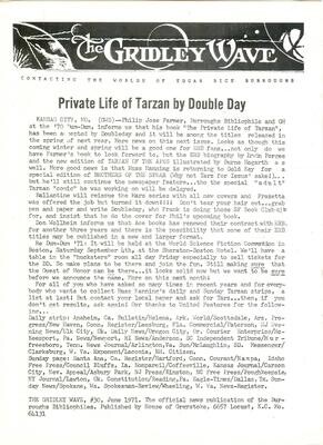 The Gridley Wave #30 - June 1971 - Edgar Rice Burroughs fanzine