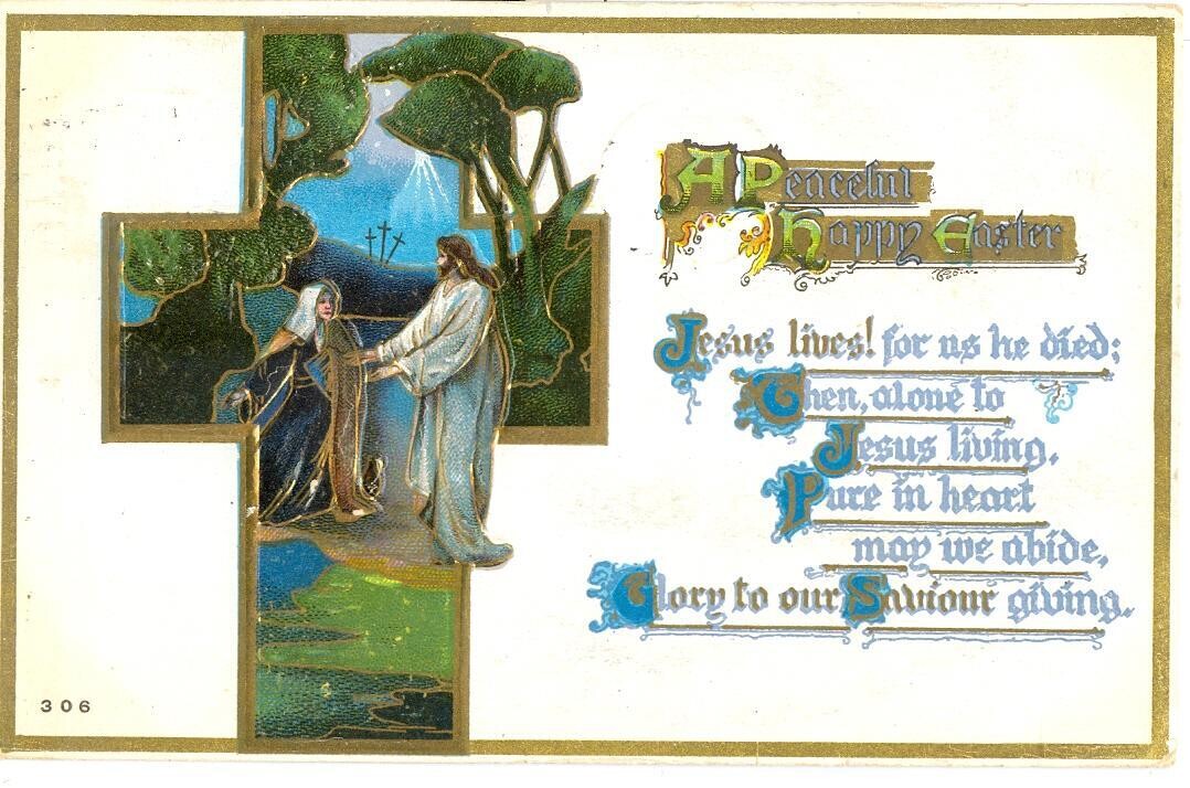 1910 LITHO: Gilt Easter postcard, Heist family, Cissna Park, Illinois