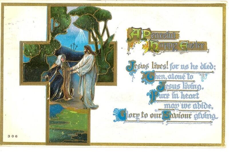1910 LITHO: Gilt Easter postcard, Heist family, Cissna Park, Illinois