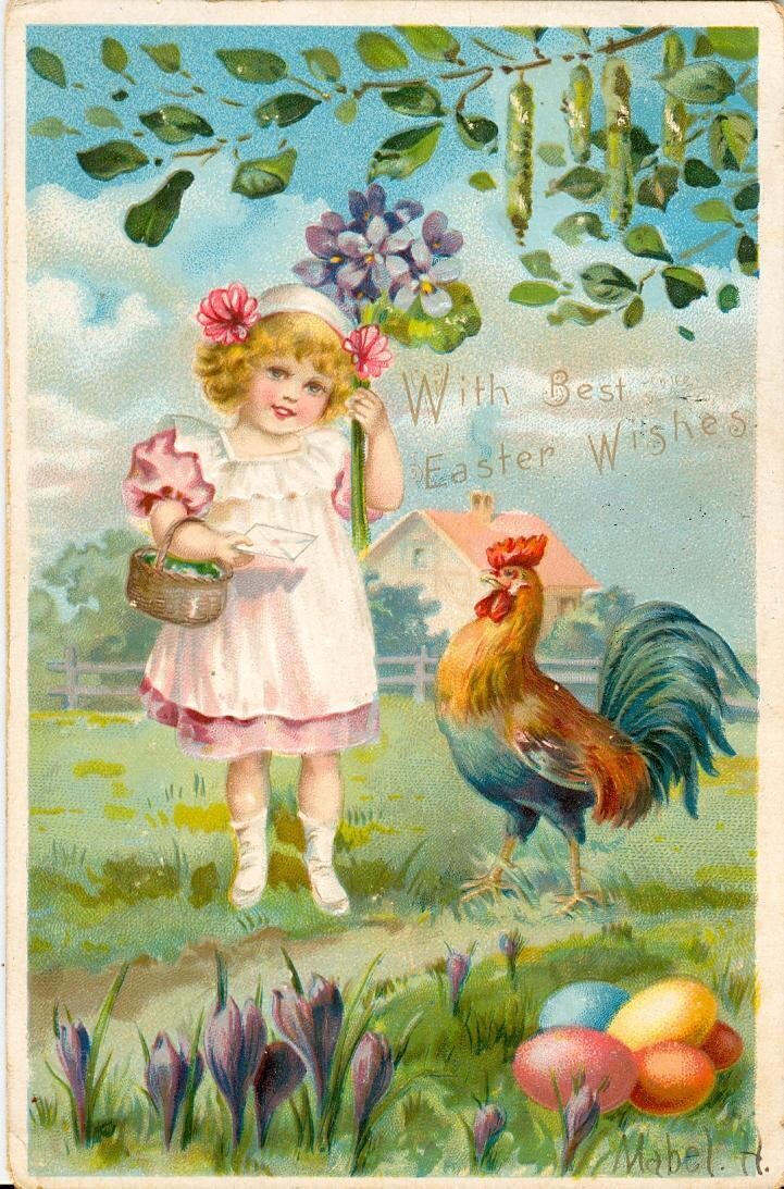 1907 LITHO: Easter postcard, Heist family, Cissna Park, Illinois
