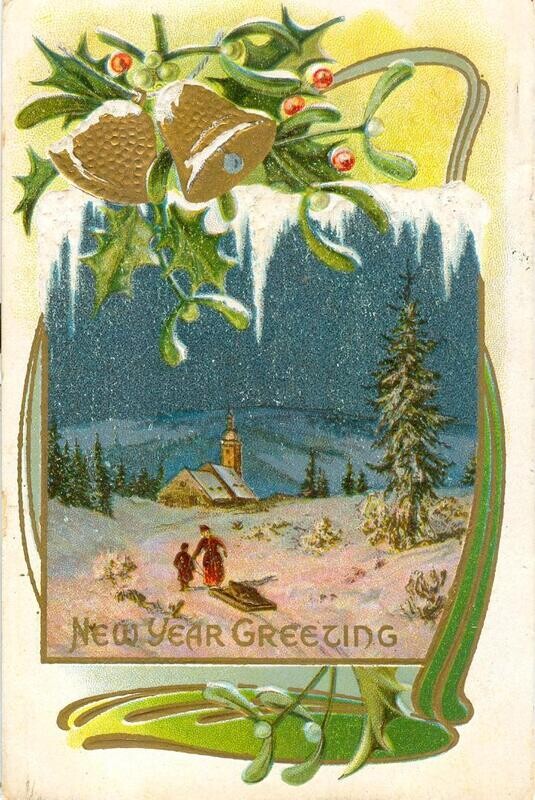1911 LITHO: New Years postcard, Heist family, Cissna Park, Illinois