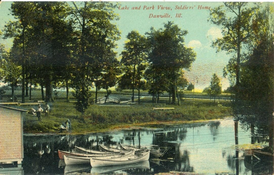 1911 LITHO: Lake and Park View, Soldiers&#39; Home, Danville, Ill. - postcard