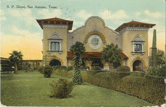 1910: Southern Pacific Depot, San Antonio, Texas - color tinted litho postcard