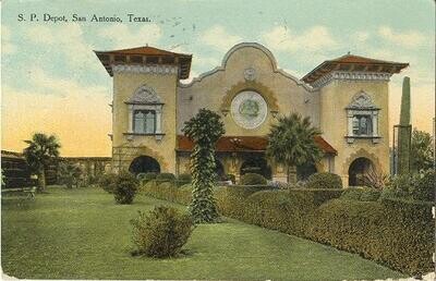 1910: Southern Pacific Depot, San Antonio, Texas - color tinted litho postcard