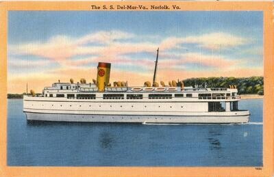 1950s LINEN - S.S. Del-Mar-Va, Norfolk, Virginia (1933) Virginia Ferry Corp.