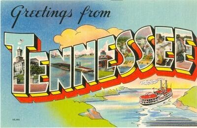 1930s postcard - Greetings from Tennessee - Large Letter Linen #15,565