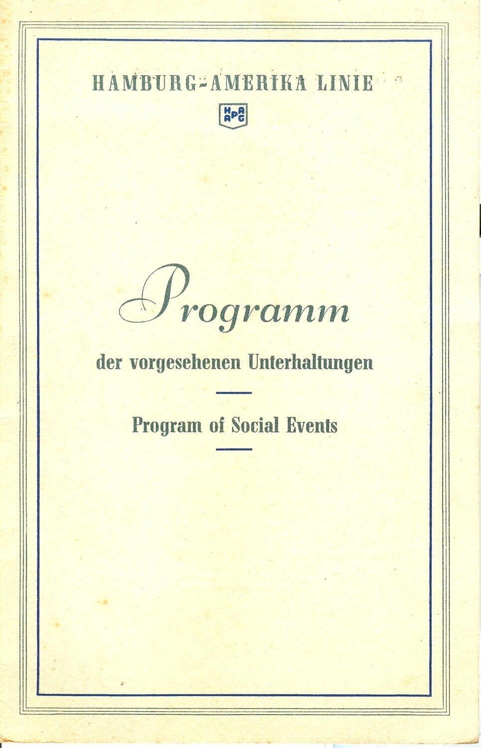 1937 S.S. New York Program of Social Events, Hamburg-Amerika Line - original