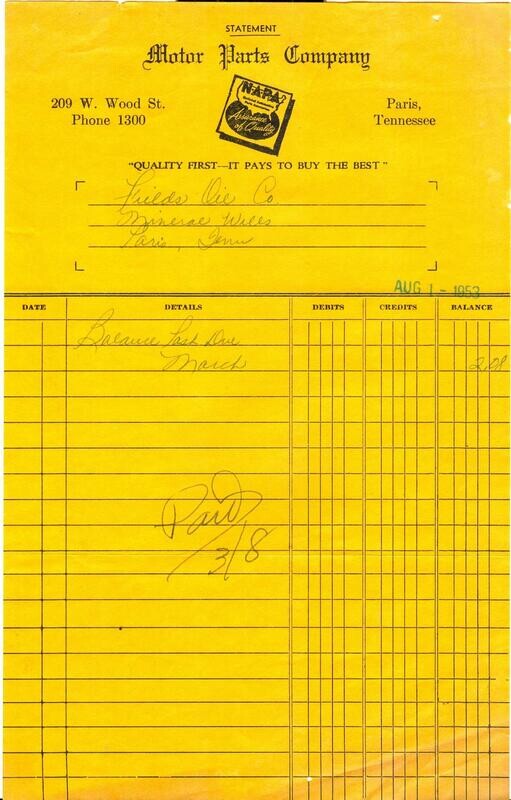 Motor Parts Company, Paris, Tennessee - Aug. 1, 1953, Statement - NAPA